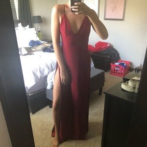 Red Sparkly Evening Dress with Leg Slits